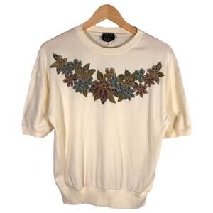 Vintage floral pastel short sleeve sweatshirt USA L